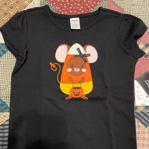 Gymboree Girl’s Black Halloween Short Sleeve Mouse Candy Corn Blouse Size 6 NWT